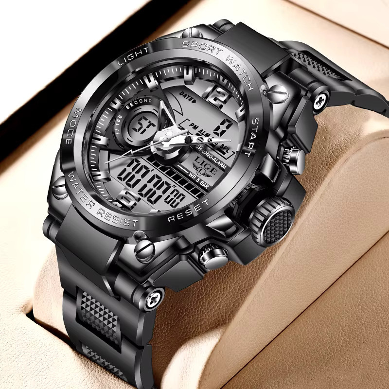LIGE Digitaluhr, Schwarz, Herren, Rund - Bild 6