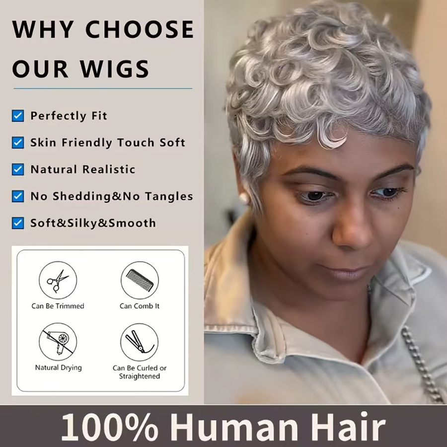 OYM HAIR Pixie-Perücke, Grau, Echthaar, Damen - Bild 2