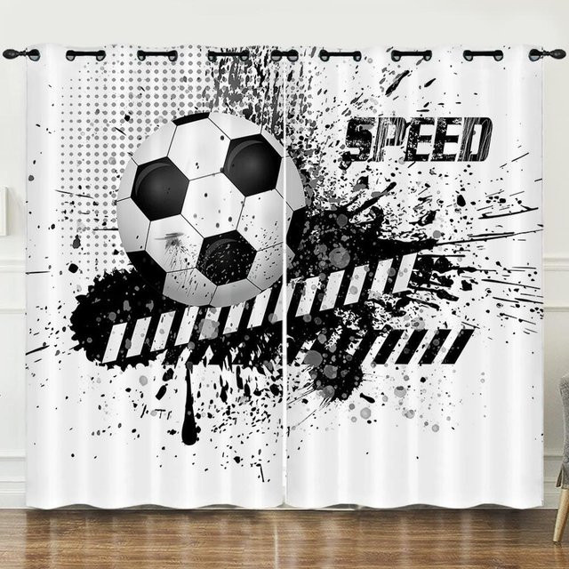 2er-Set Fußball Graffiti Verdunkelungsvorhänge aus Polyester für Kinder, B: 50 cm, H: 160 cm, Mehrfarbig - Bild 1