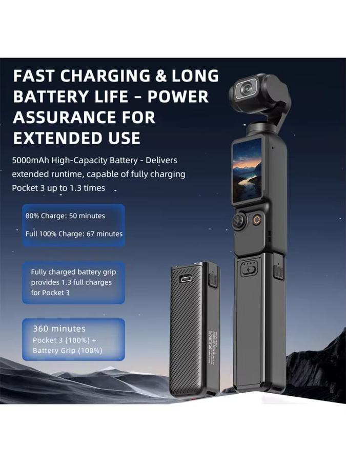 DJI Akku-Handgriff für Osmo Pocket 3 Action Camera mit USB-C Ladefunktion in Schwarz - Bild 7
