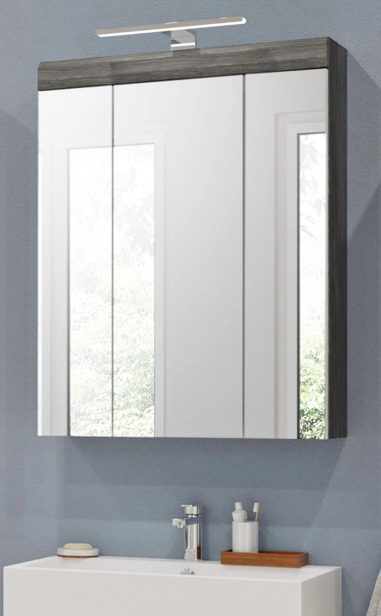 Spiegelschrank Shawn für das Badezimmer in Rauchsilber Grau mit LED-Beleuchtung, B/H: 60 x 79 cm - Bild 1