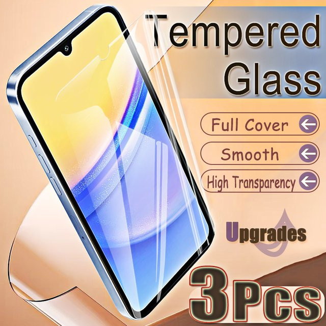 3-teiliges Upgrade Displayschutz-Set aus 9H gehärtetem Glas für Samsung Galaxy A15 5G, transparent, mit Fingerabdruck-Entsperrschutz - Bild 1