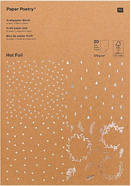 Rico Design Paper Poetry Kraftpapier Block X-Mas in Braun mit 20 Blatt und 270g/m² - Bild 1