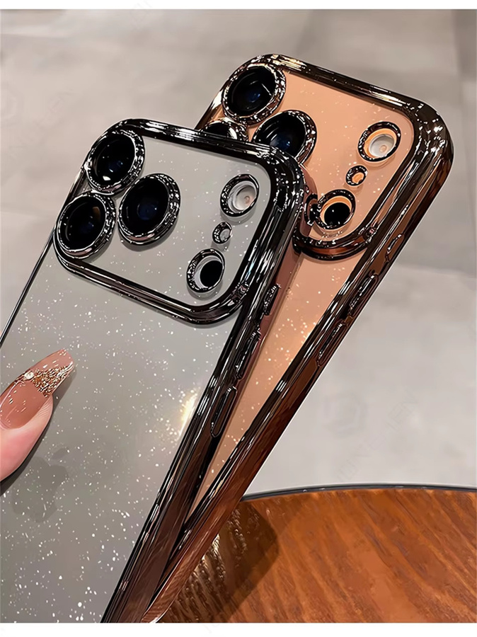 Transparente Glitzer Schutzhülle von JONEHEN für iPhone 12 bis 17 Pro Max mit orangefarbenem Stoßstangen-Linsenschutz aus Glas und Hartschale - Bild 2