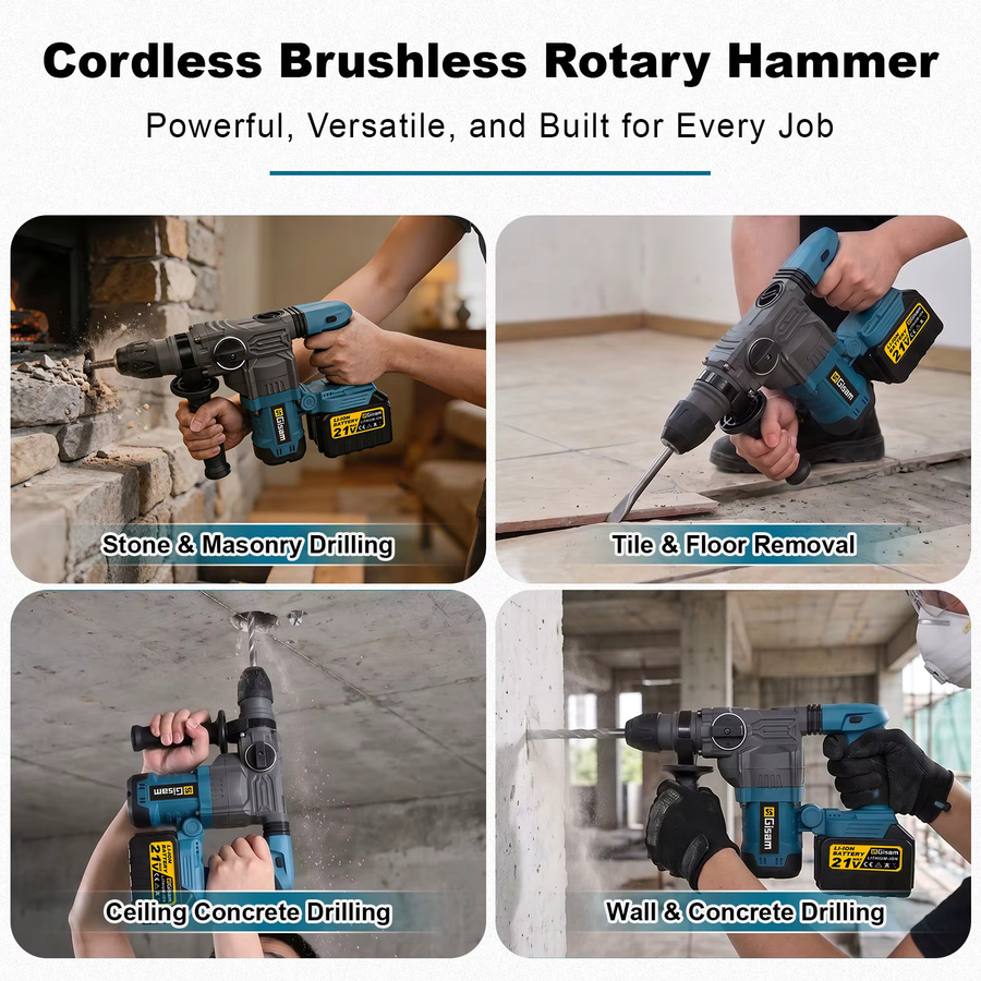 Gisam Bürstenloser Elektrohammer mit 2 Modi, Hochleistungs-Bohrhammer für Makita 18V Akku, Blau - Bild 2
