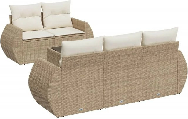 vidaXL 6-teilige Garten-Sofagarnitur aus Poly-Rattan in Beige-Creme mit Kissen aus Polyester und pulverbeschichtetem Stahl - Bild 1