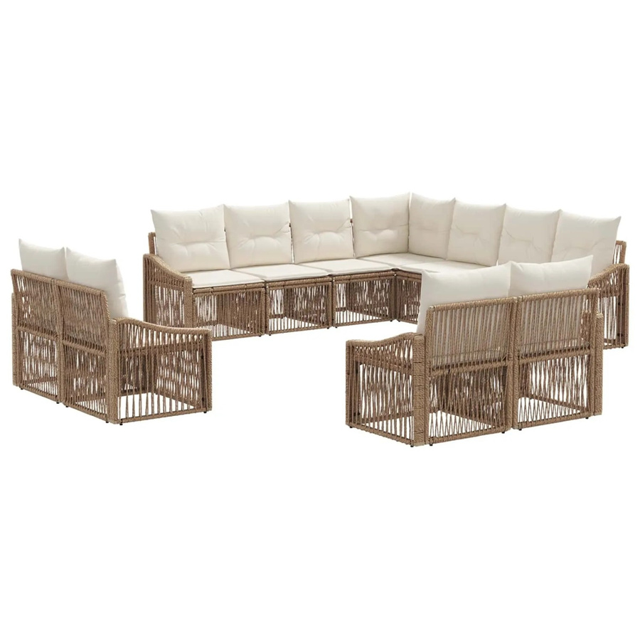 vidaXL Gartensofa-Set 11-teilig in Beige aus Poly-Rattan mit Polsterung und UV-beständigen Kissen in U-Form - Bild 2