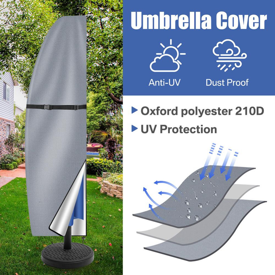 Binchi Lighting Appliances Terrassenschirm-Abdeckung aus Polyester in Grau, wasserdicht und UV-beständig für Offset-Schirme, Durchmesser: 265 cm - Bild 2