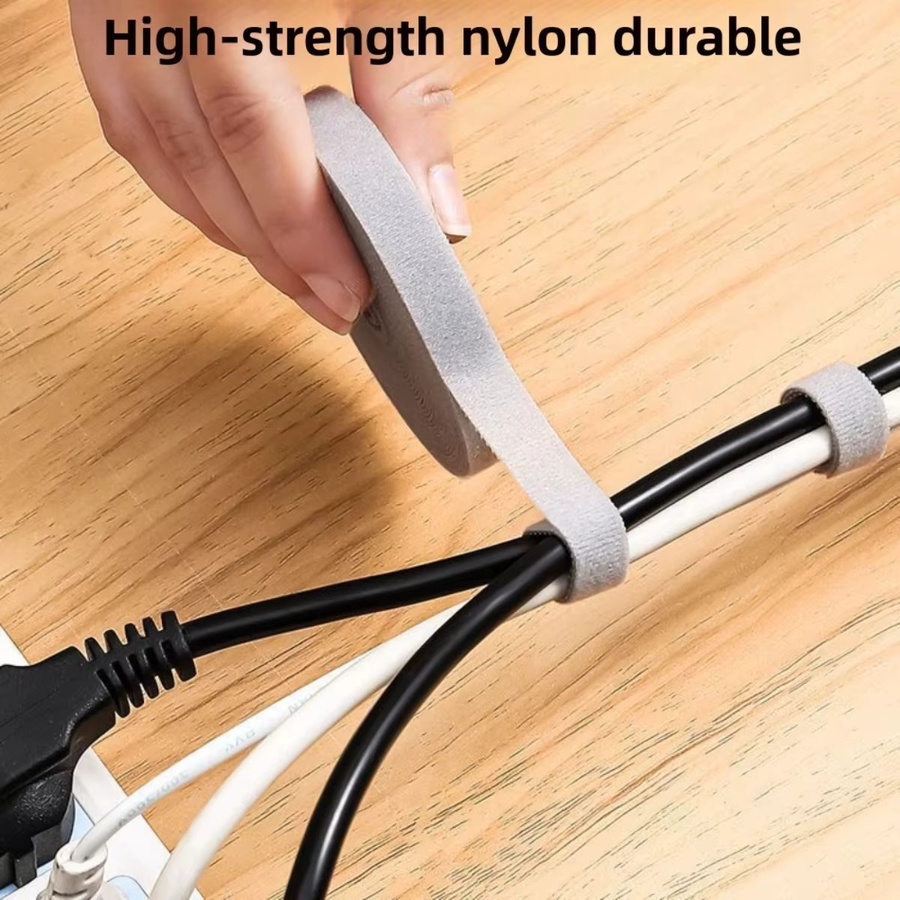 Magic Tape Kabelbinder Organizer aus Nylon in Grau, 5 m Rolle, wiederverwendbar für deine Datenkabel - Bild 2