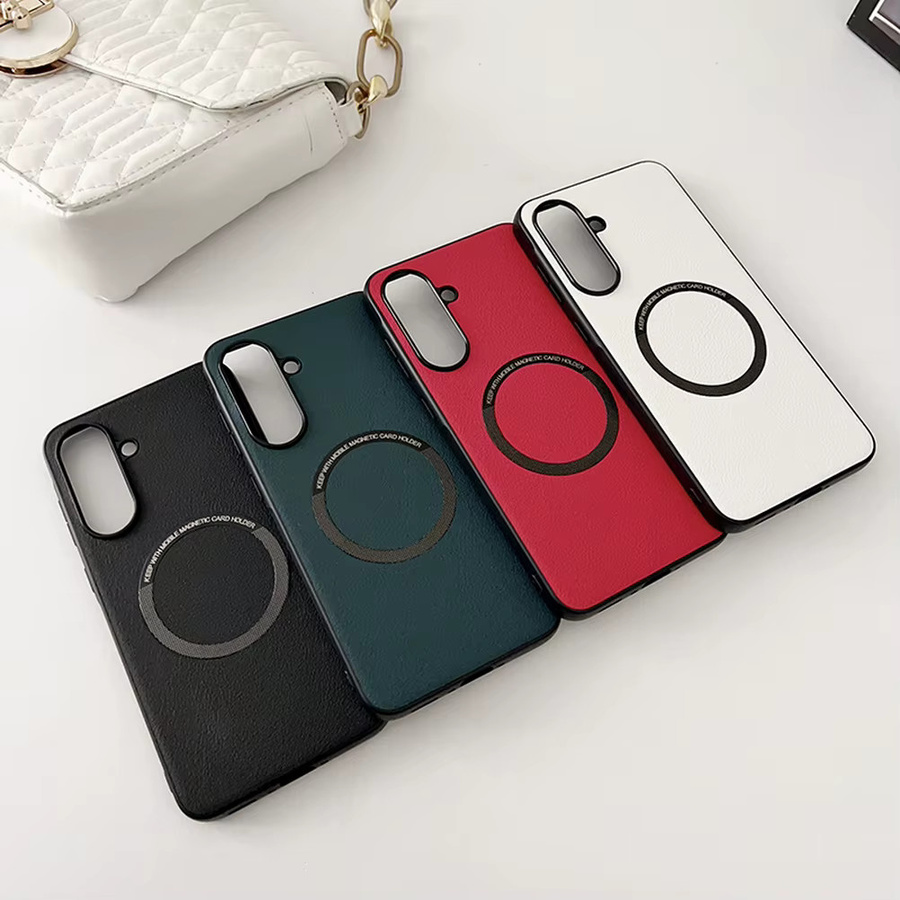 Minimalistische Lychee-Leder-Magnethülle für Samsung Galaxy A57 A37 A27 A17 A07 A56 A36 A26 A16 A55 A35 in Rot mit Wireless Charging Unterstützung - Bild 2