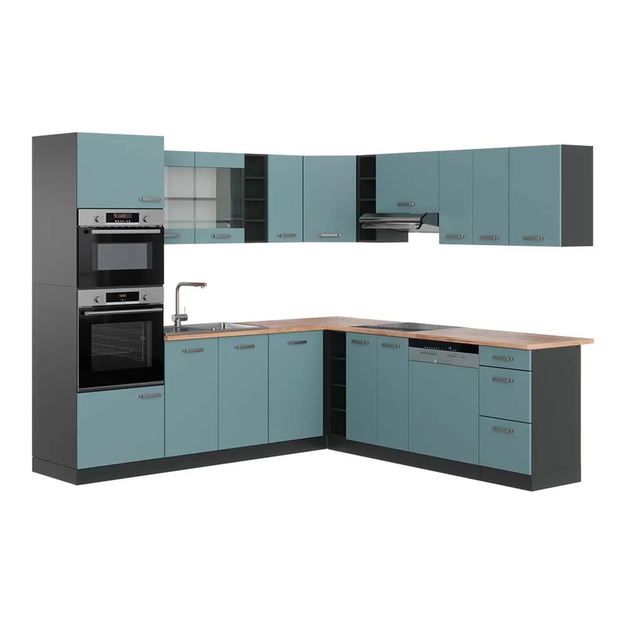 Vicco R-Line Eckküche in Blau-Grau und Anthrazit mit Eiche-Optik, B/T/H: 237 x 247 x 81,6 cm - Bild 1