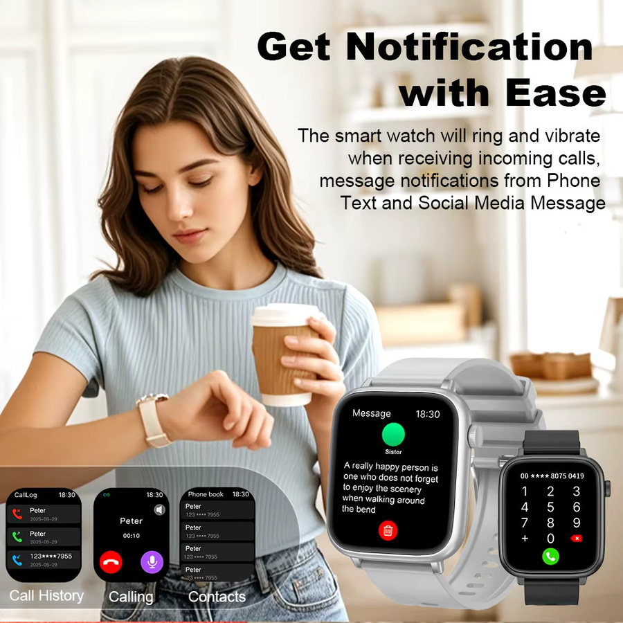 LAXASFIT Smartwatch IP68 Wasserdicht in Schwarz mit Bluetooth-Anruf und Herzfrequenz-, Blutdruck- sowie Blutsauerstoffmessung - Bild 3