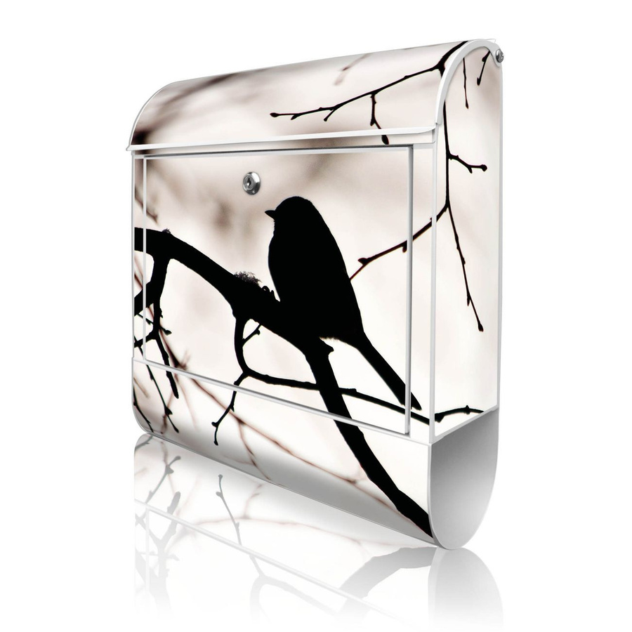 Banjado Design Briefkasten Weiß mit Motiv Früher Vogel aus Stahl mit Zeitungsfach und A4 Einwurf, B/T/H: 38 x 47 x 13 cm - Bild 1