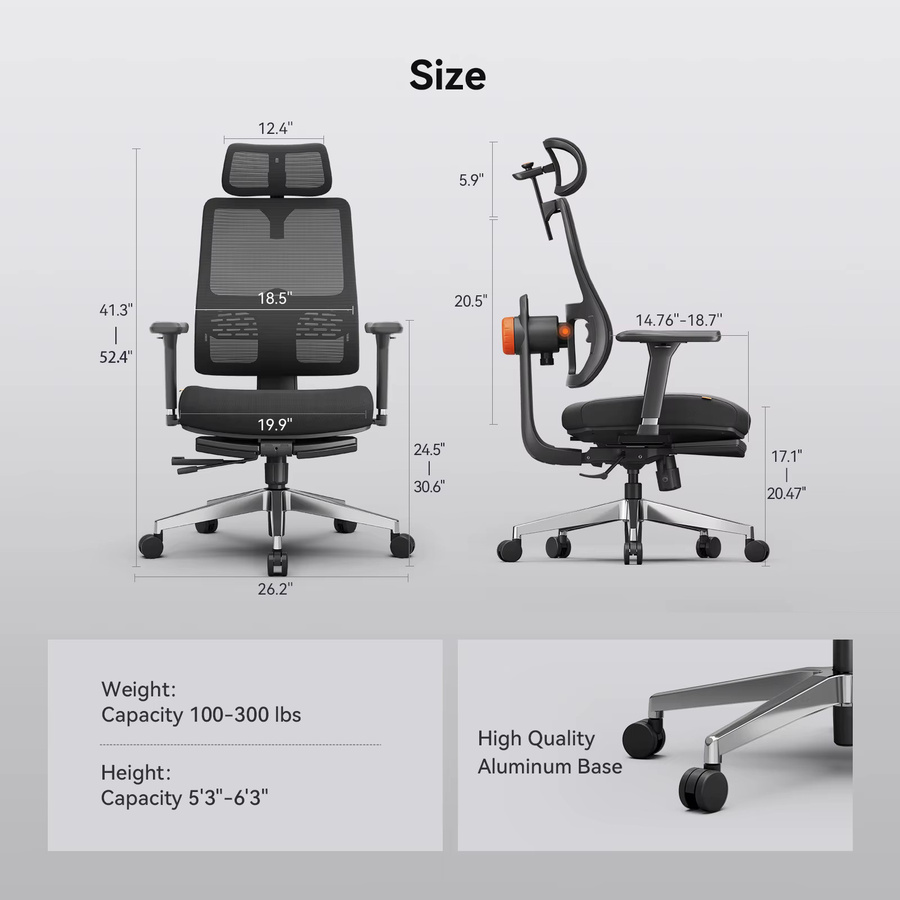 NEWTRAL Ergonomischer Bürostuhl in Schwarz mit Fußstütze, Kopfstütze und verstellbarer Lendenwirbelstütze für Home-Office und Erwachsene - Bild 2