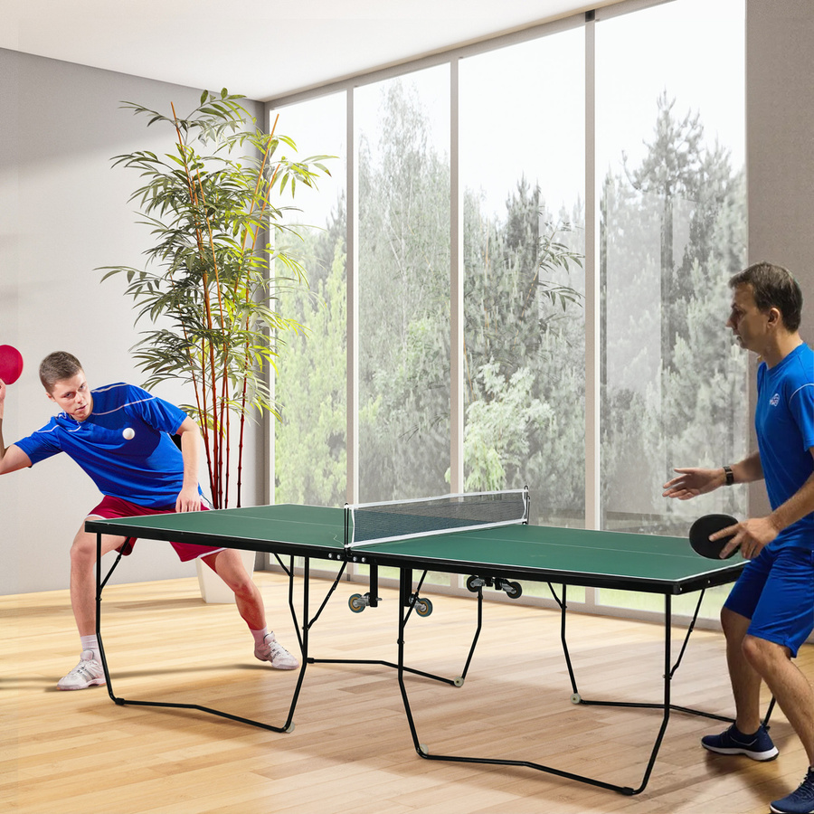 SPORTNOW Indoor Tischtennisplatte klappbar in Grün mit Rollen und Zubehör aus Stahl und MDF, B/T/H: 274 x 152,5 x 76 cm - Bild 2