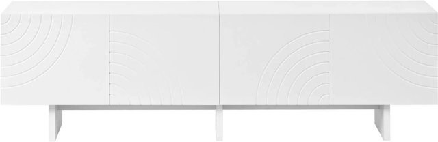 PXloue TV-Schrank Weiß mit 4 Türen und gerippter Front als modernes Lowboard für dein Wohnzimmer B: 175,0 cm, H: 38,0 cm, T: 50,0 cm - Bild 1