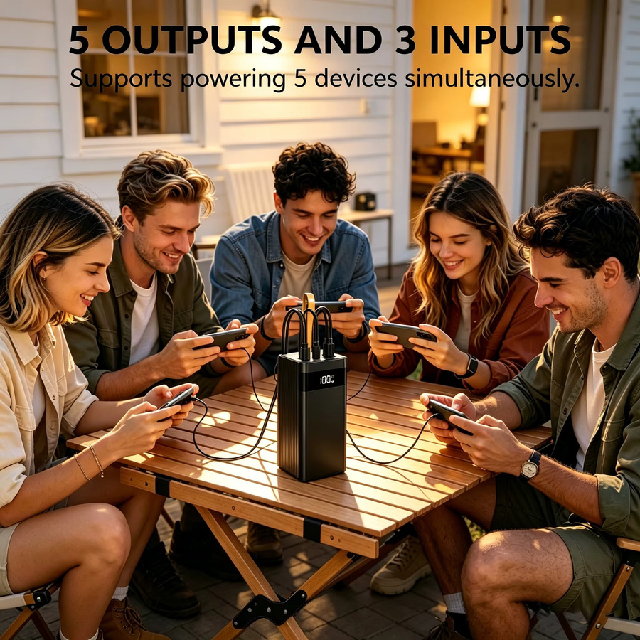 InTessry Powerbank 100000mAh mit 66W bidirektionalem Schnellladen, weiß, mit LED-Digital-Leistungsanzeige und Lanyard-Design - Bild 7