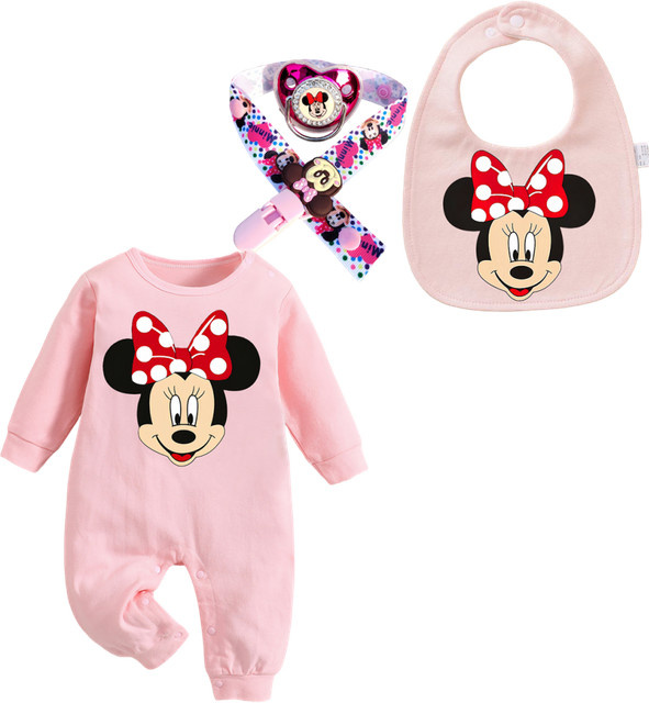 Disney Minnie Baby-Set mit Trinkflasche, Lätzchen und Krabbelanzug in Pink - Bild 1