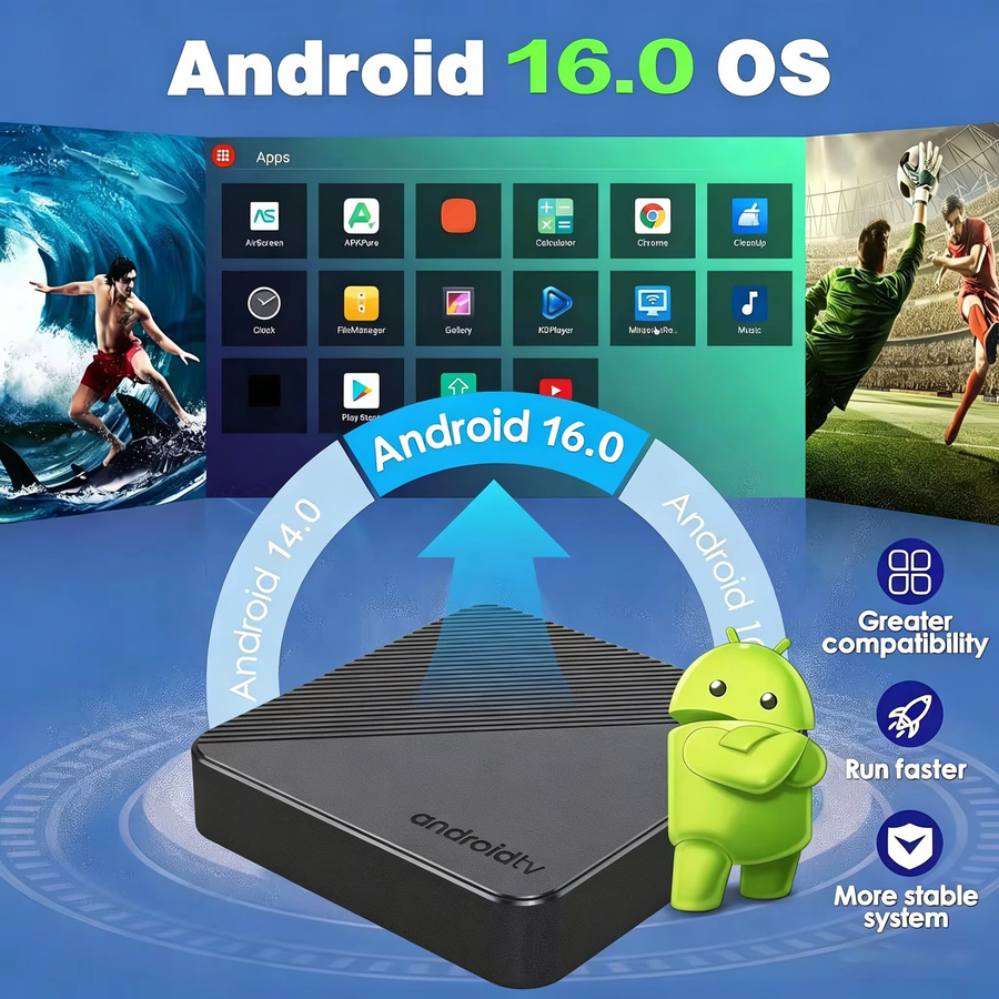 YOZHIXU Intelligente TV Box RK3518 T8 Android 16 mit 8GB RAM und 128GB Speicher, 8K HD Video, WiFi6 und Bluetooth 5.4, Schwarz - Bild 2