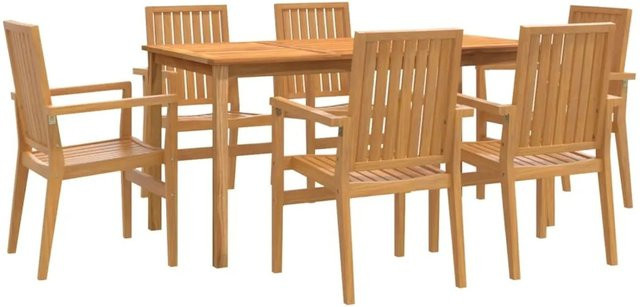 vidaXL 7-teilige Garten-Essgruppe aus Massivholz Teak in Braun, rustikaler Stil - Bild 1