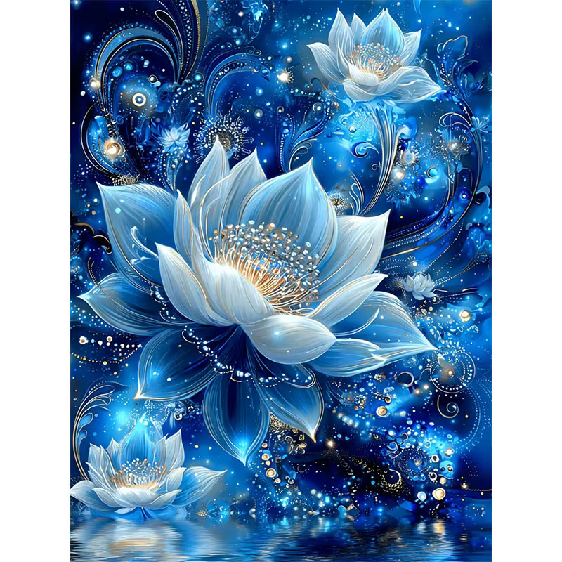HUACAN Diamond Painting Set Lotusblume Fantasy Mosaik Wanddekoration mit runden Steinen - Bild 3