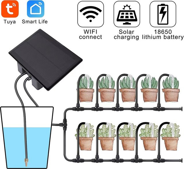 JUANJUAN Solar Bewässerungssteuerung mit WiFi App Fernbedienung und Timer Kit in Schwarz - Bild 1