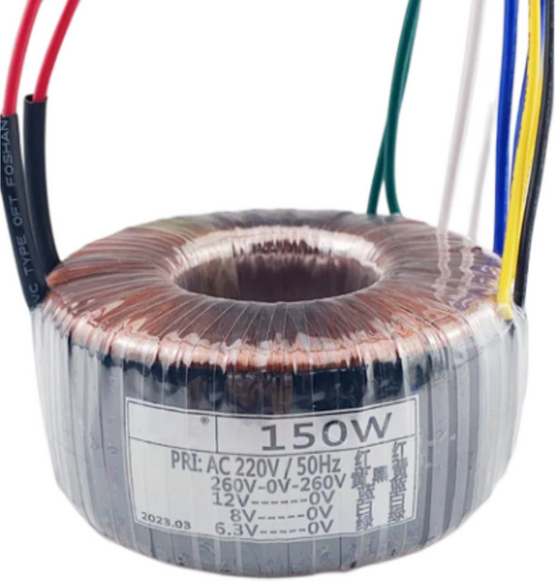 Ringkerntransformator für Audio-Verstärker mit 150 W / 150 VA, Eingang 220 V, Ausgang 260 V-0-260 V, 6,3 V, 8 V und 12 V, Multicolor - Bild 1
