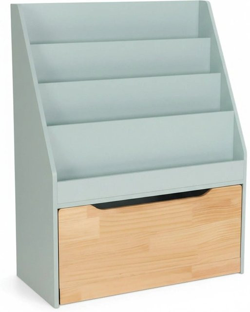 Relaxdays Kinderbücherregal aus MDF und Kiefernholz mit Spielzeugkiste in Mint, B/T/H: 80 x 60 x 30 cm - Bild 1