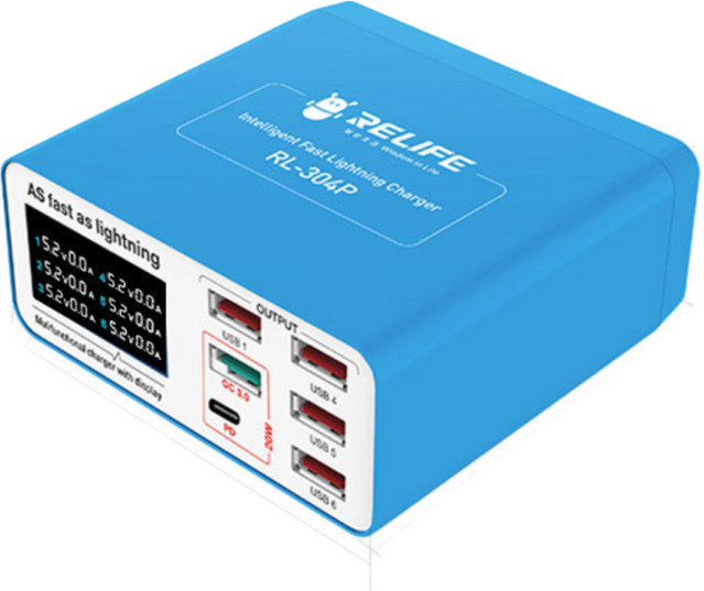Relife Ladestation RL-304P in Blau mit 40W, 1 x USB-C und 5 x USB-A - Bild 1