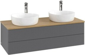 V&B Waschtischunterschrank Antao mit Frontstruktur und Beleuchtung, Farbe Eiche Honig Braun, B/T/H: 120 x 50 x 36 cm - Bild 1