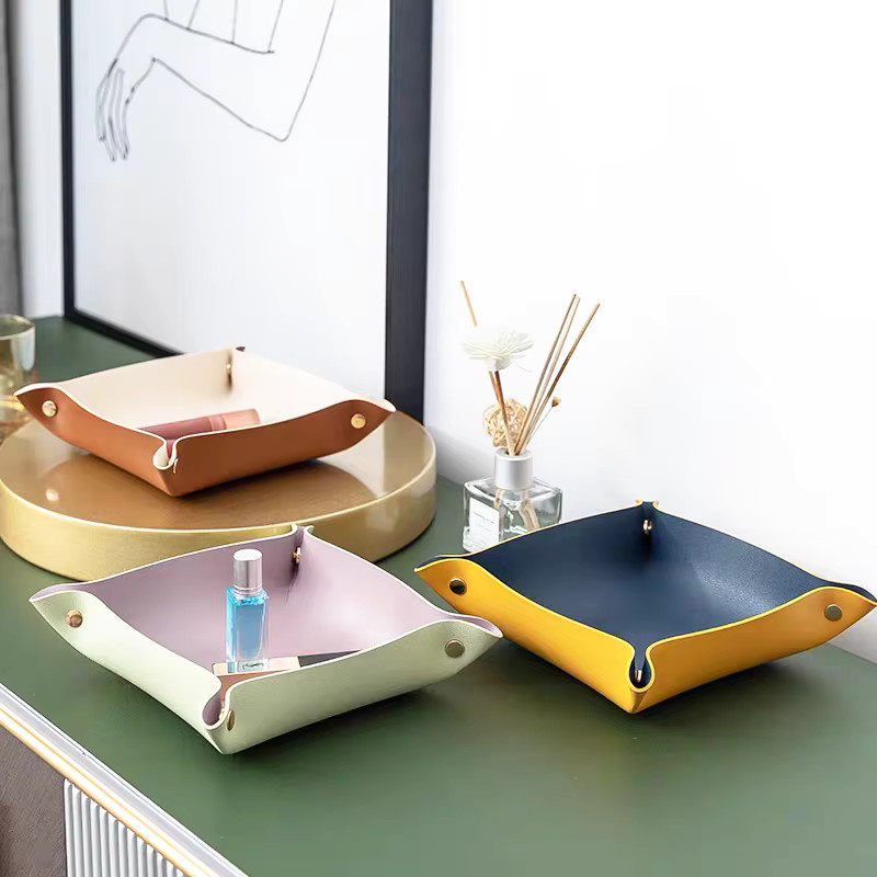 GZGUANDA Leder Ablage mit Gravur für Schmuck, Kosmetik und Schlüssel, Desktop Organizer mit Initialen, erhältlich in Blau, Gelb oder Mehrfarbig - Bild 5