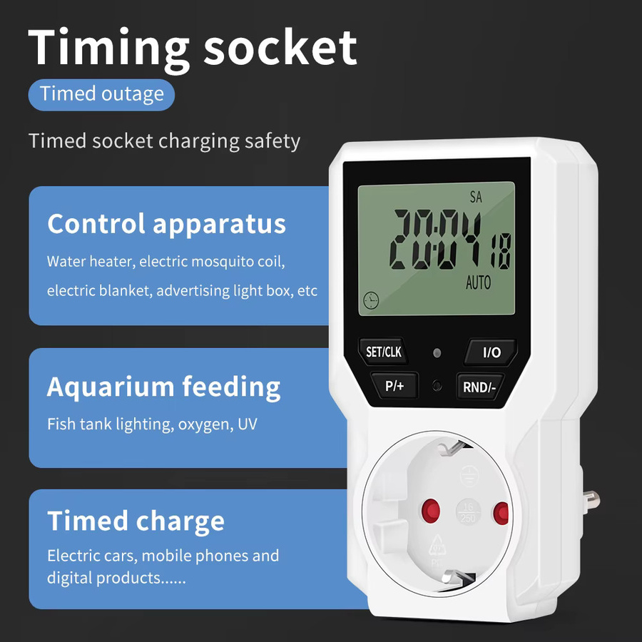 JUANJUAN Digitaler Timer-Schalter in Weiß, programmierbare elektronische Timer-Steckdose mit Countdown und Mikrosyklus-Zeitsteuerung, EU-Stecker, 230 V/16 A - Bild 4