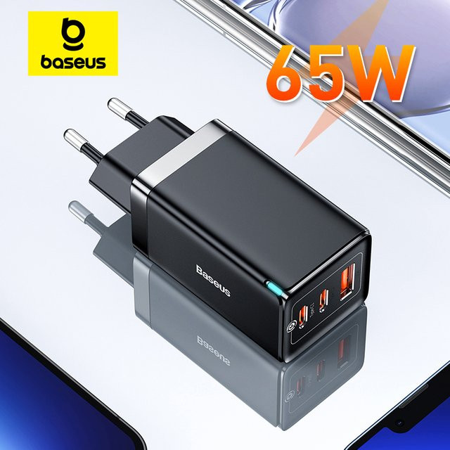 Baseus 65W GaN USB-C Ladegerät mit PD und QC4.0, Schwarz - Bild 1