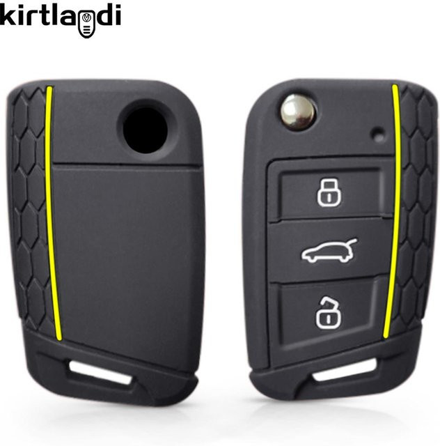 Silikon Schlüsselhülle Halter in Schwarz für Skoda Octavia A7, Rapid, Kodiaq, Fabia, Seat Ibiza, Leon, Ateca sowie VW Polo, Golf 7, Tiguan, T-Roc und T6 - Bild 1