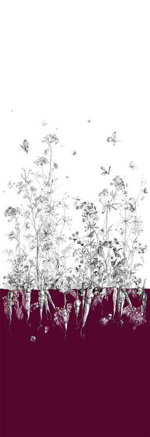 Edmond Petit Tapete Fenouil gauche in Aubergine mit floralem und botanischem Design aus Vlies - Bild 1