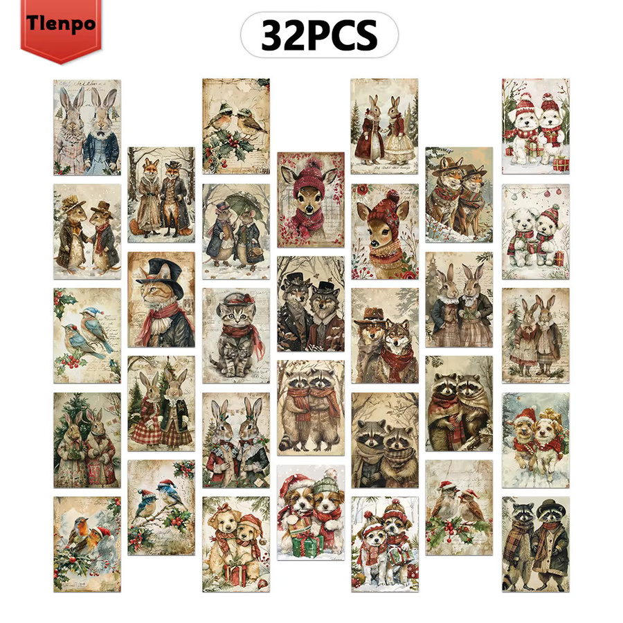 32-teiliges Weihnachts-Postkarten-Set mit Hunde- und Katzen-Designs in Mehrfarbig, hochwertige Sammelkarten aus Papier - Bild 4