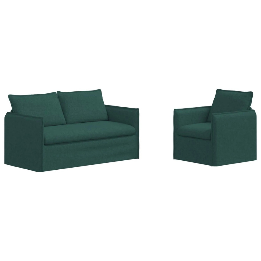vidaXL Sofa 2-teilig Dunkelgrün mit Stoffbezug und Metallrahmen B/T/H: 156 x 82 x 85 cm und 75 x 82 x 85 cm - Bild 2