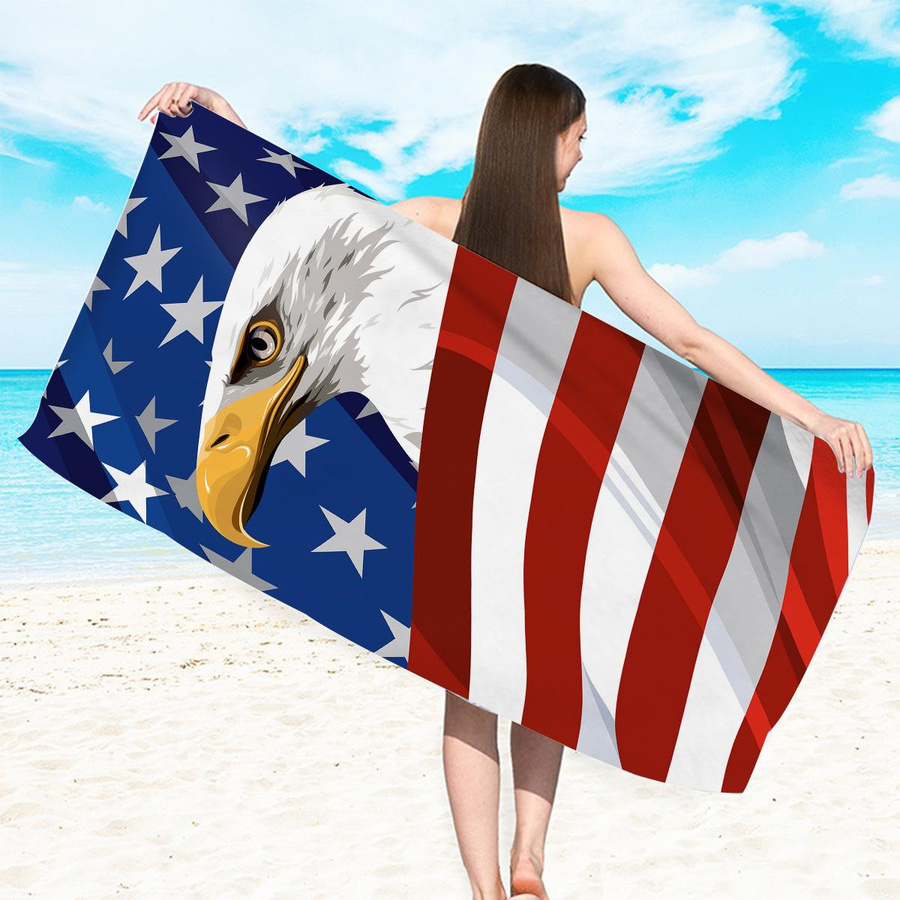 Badetuch mit amerikanischer Flagge aus superfeiner Polyester-Faser, doppelseitiges Fleece, weiß/mehrfarbig, B: 40 cm, H: 60 cm - Bild 2