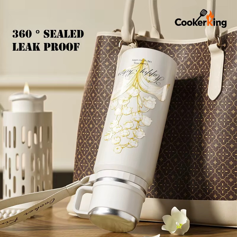 COOKER KING Isolierter Becher aus Edelstahl und PP mit Hebeseil in Weiß, 600/800 ml - Bild 3