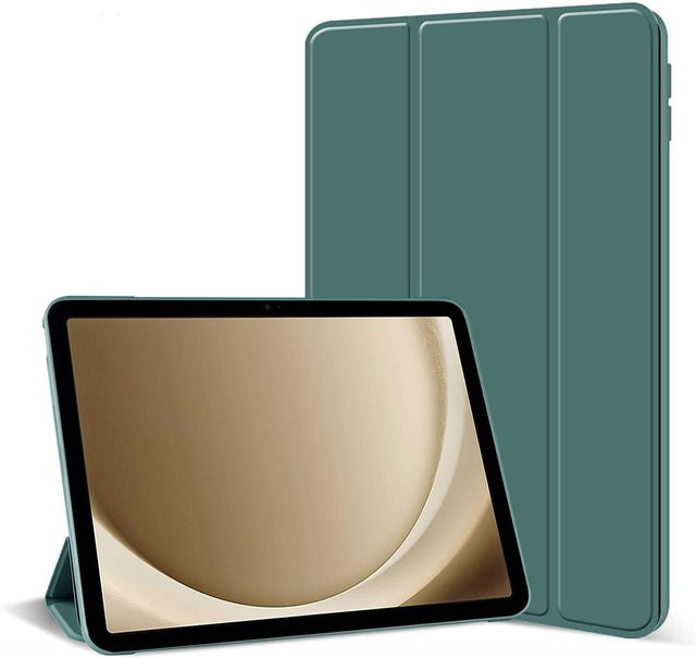 Samsung Galaxy Tab A11 Plus Hülle mit Dreifach-Klappfunktion und Magnetischem Ständer in Grün - Bild 1