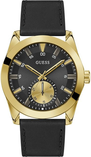 Guess Herrenuhr Greyson, Quarz, Edelstahl, Leder, 44 mm, Schwarz, 5 ATM - Bild 1