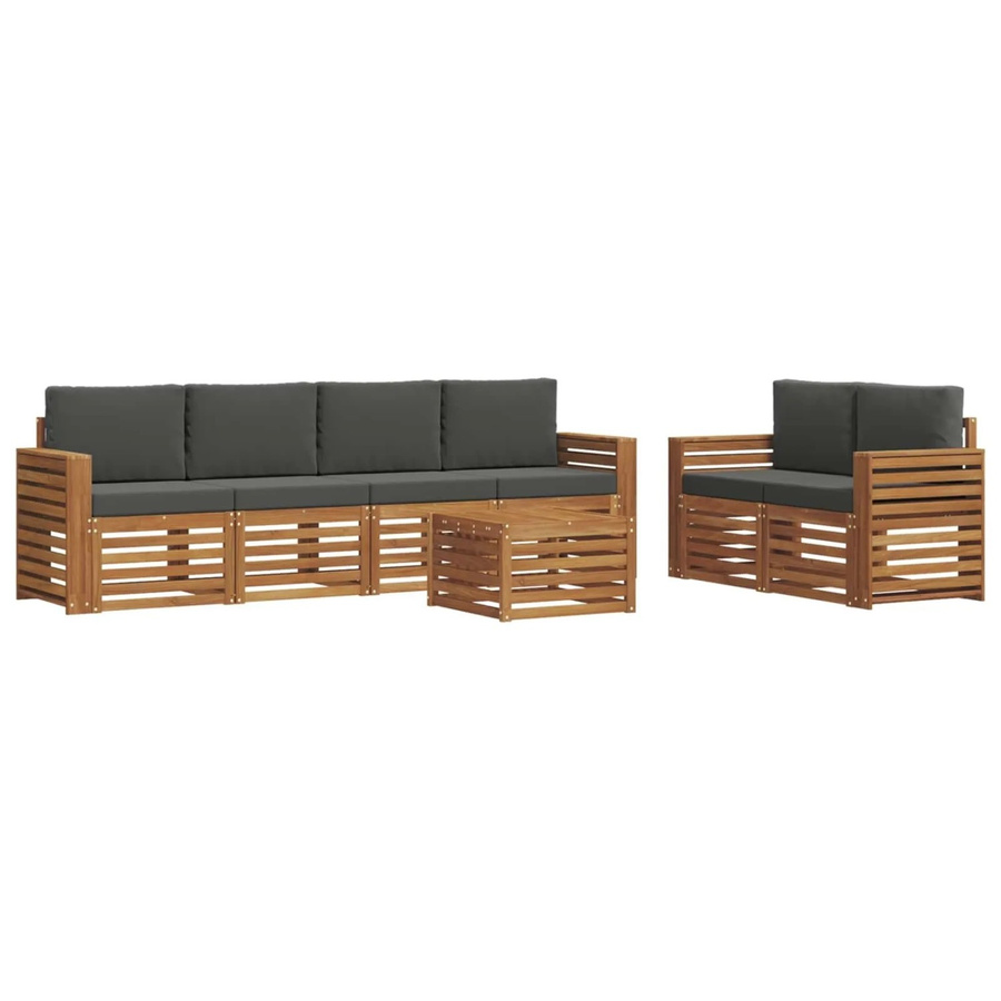 vidaXL 7-teilige Sofagarnitur aus Massivholz Akazie in Natur und Anthrazit mit Tisch und Kissen im modernen Latten-Design - Bild 2