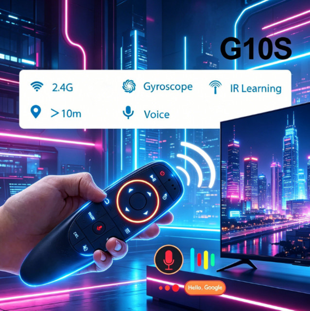 BOXPUT G10S BPR2S PLUS Kabellose Smart-Fernbedienung mit 2,4G IR und Bluetooth, BLE Sprachsteuerung Air Mouse für Android TV Box und PC, Schwarz - Bild 1
