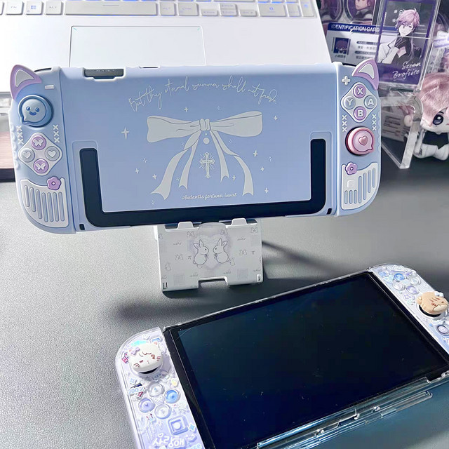 Silikon-Schutzhülle mit abnehmbaren 3D Katzenohren für Nintendo Switch OLED und NS-Spielkonsole - Bild 1