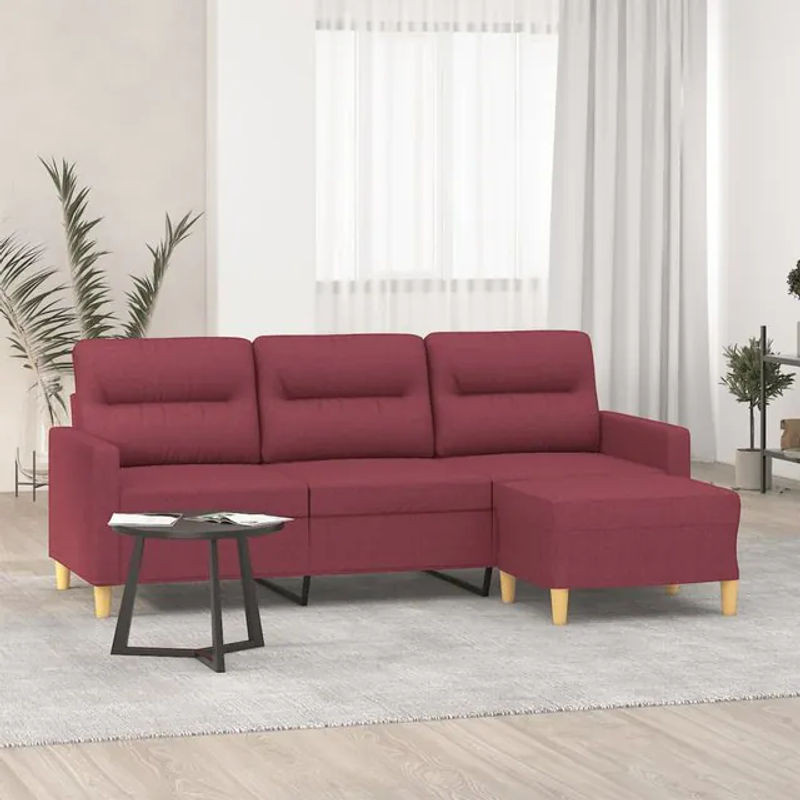Vidaxl 3-Sitzer Sofa mit Hocker Modern, Farbe Rot, Stoff, Breite: 180 cm - Bild 1