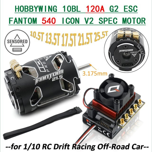 Hobbywing Sensored 10BL 120A G2 ESC & Fantom Spec 540 V2 Motor, Combo, 1:10 - Bild 1