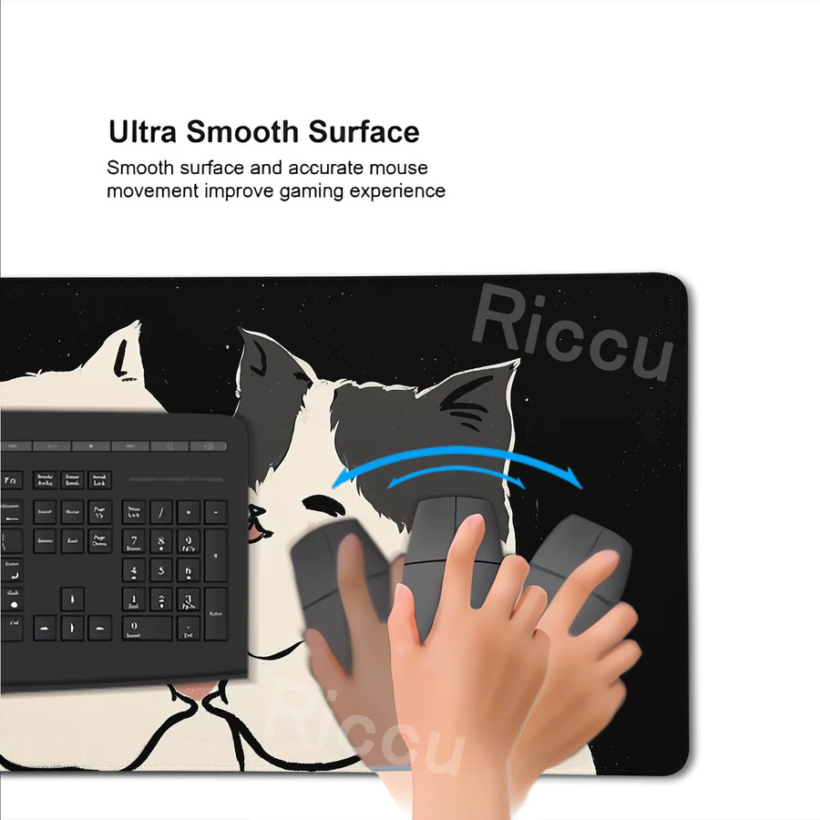 Riccu Kawaii Mauspad mit weißem Kätzchen Design, großes XXL Gamer-Tastaturpad für Computer und Gaming-Zubehör - Bild 4