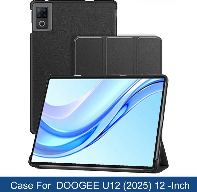 Schutzhülle für DOOGEE U12 12 Zoll (2025) Tablet-PC, dreifach faltbare Standhülle mit harter Rückseite in Blau oder Schwarz - Bild 1
