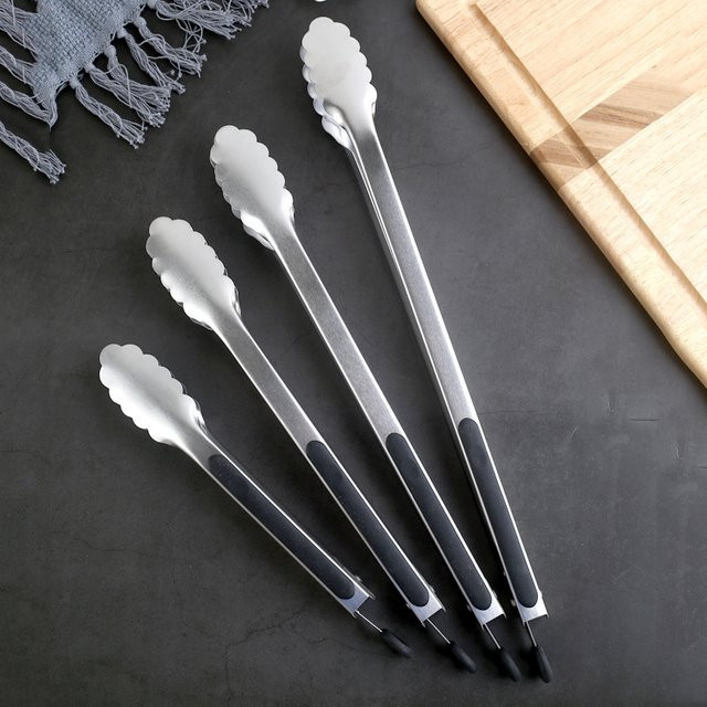 MAGICKIT Grillzange aus Edelstahl in Silber mit rutschfestem Griff für Fleisch und Lebensmittel - Bild 1