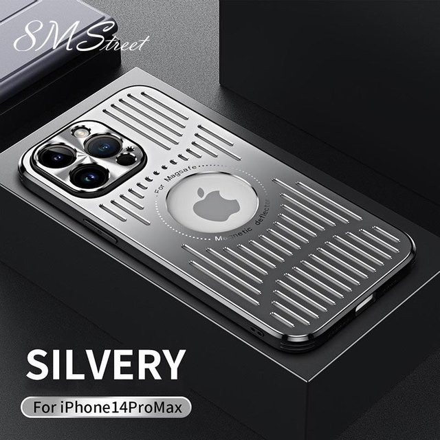 DUODUO 3C Magnetische kabellose Ladehülle für iPhone 14 Plus aus Aluminiumlegierung mit Wärmeableitung und Stoßschutz, Silber - Bild 1